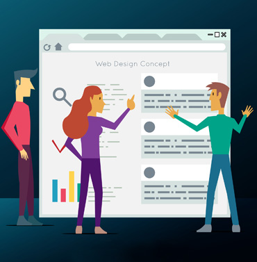 a vector image of people discussing web design concepts